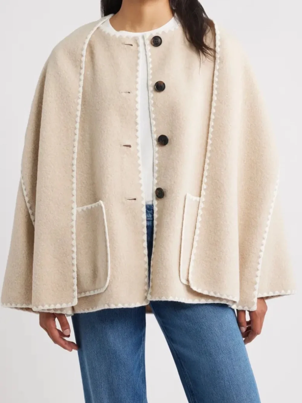 BCBG Embroidered Trim Scarf Coat - Picture 2 of 6